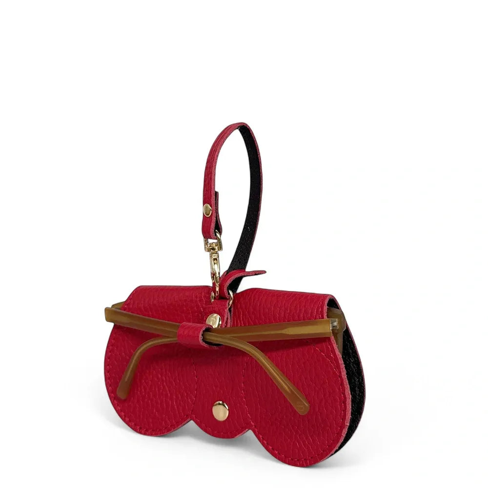 Etui à lunettes en cuir grainé PEANUT Rouge magenta