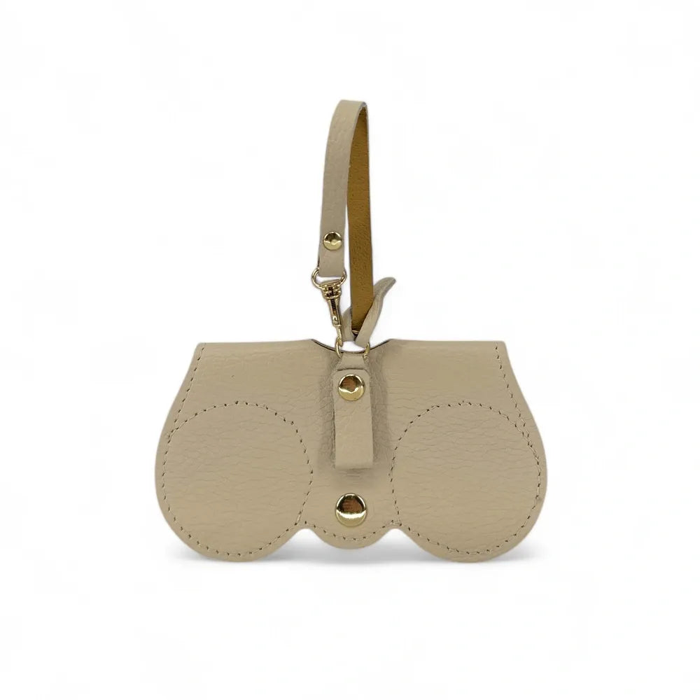 Etui à lunettes en cuir grainé PEANUT Taupe clair