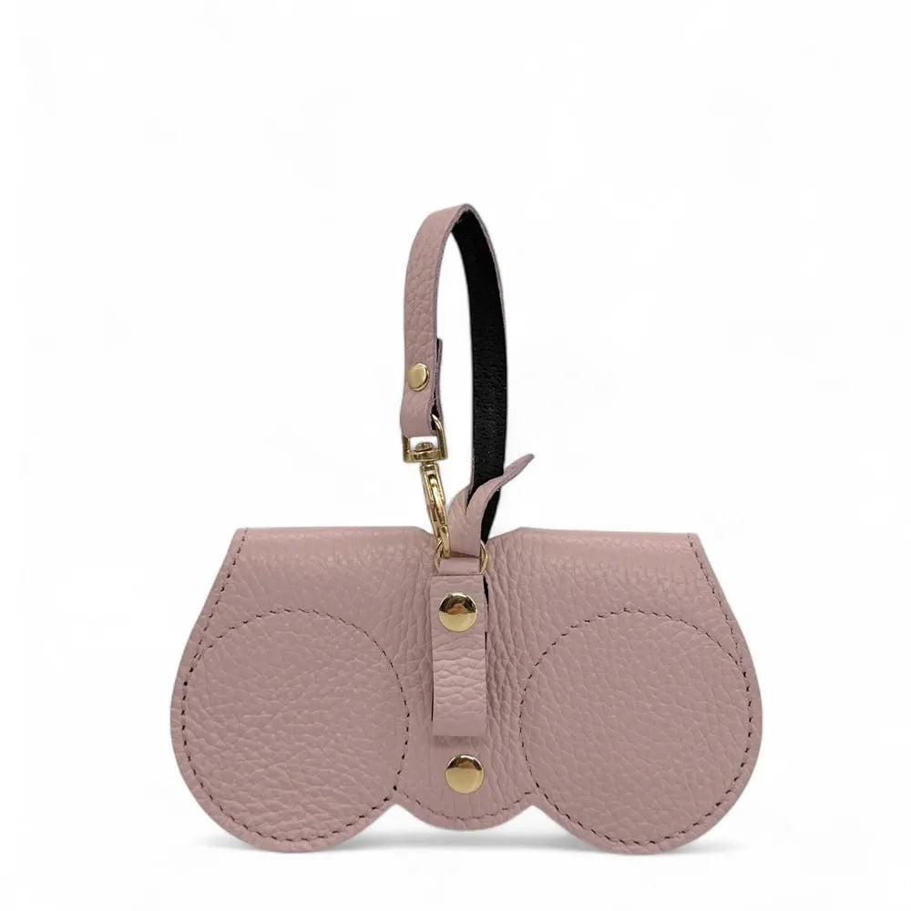 Etui à lunettes en cuir grainé PEANUT Rose poudre