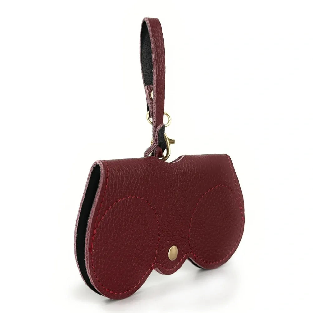 Etui à lunettes en cuir grainé PEANUT Rouge foncé