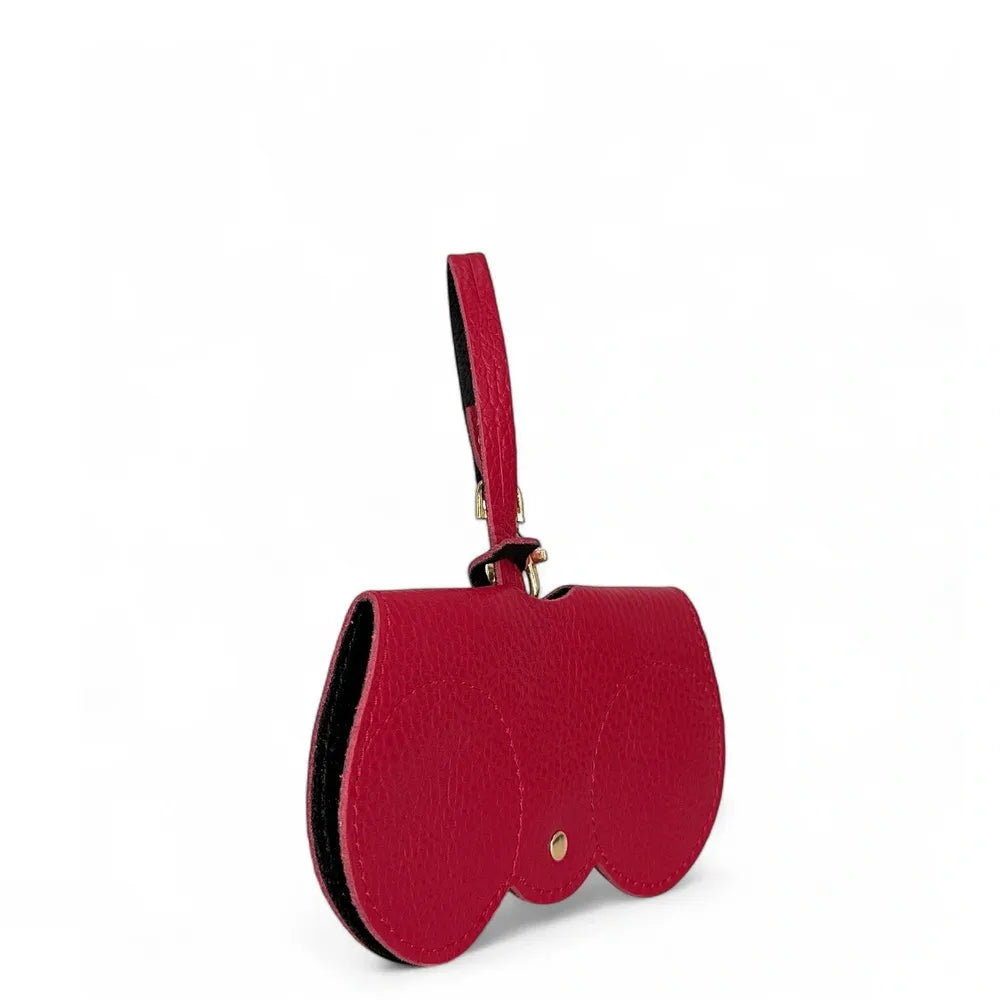 Etui à lunettes en cuir grainé PEANUT Rouge magenta
