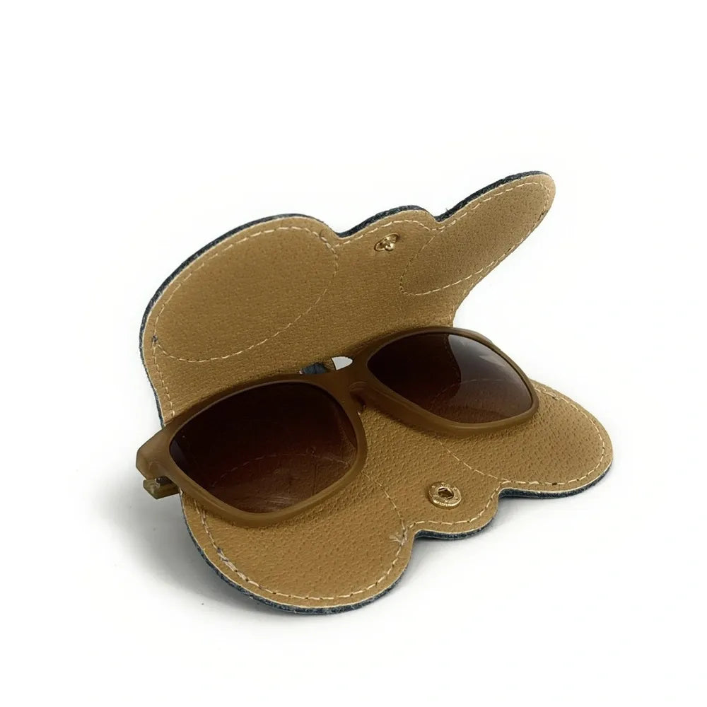 Etui à lunettes en cuir grainé PEANUT Bleu glacier