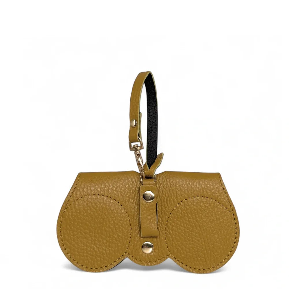 Etui à lunettes en cuir grainé PEANUT Jaune Moutarde