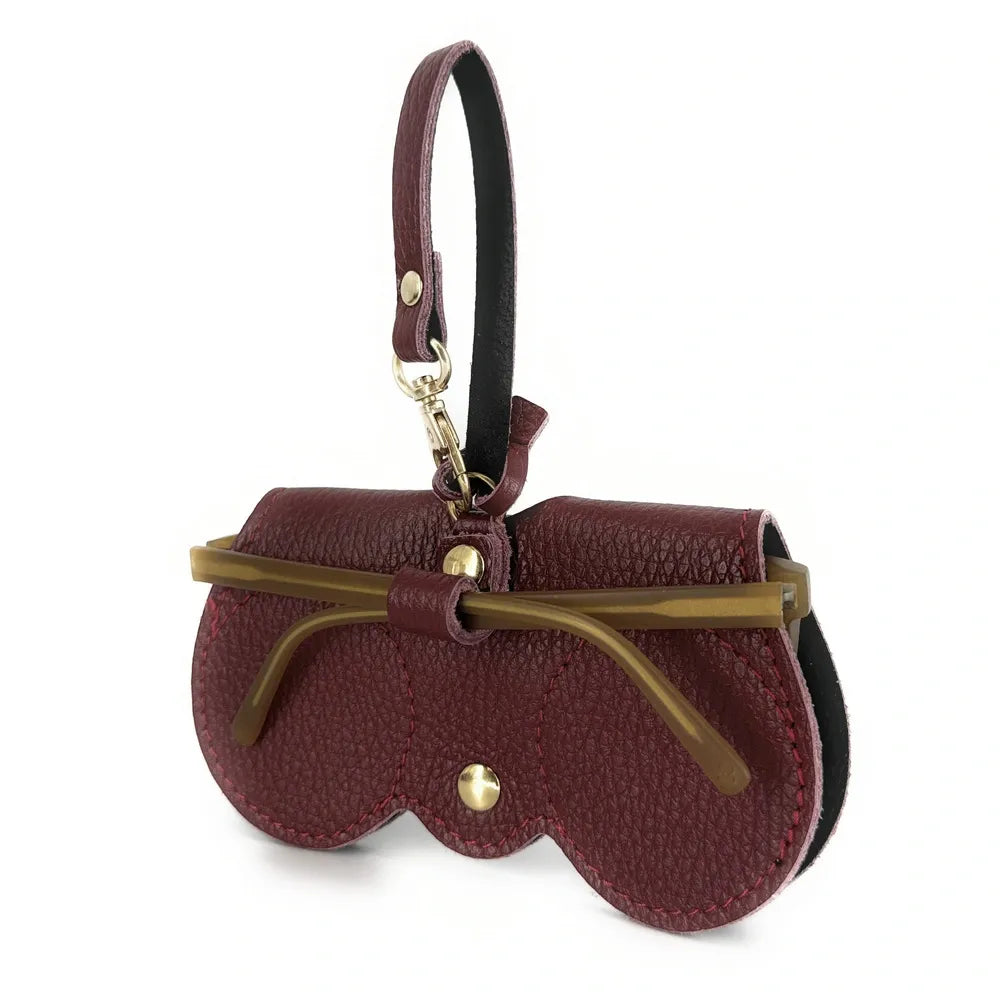 Etui à lunettes en cuir grainé PEANUT Rouge foncé