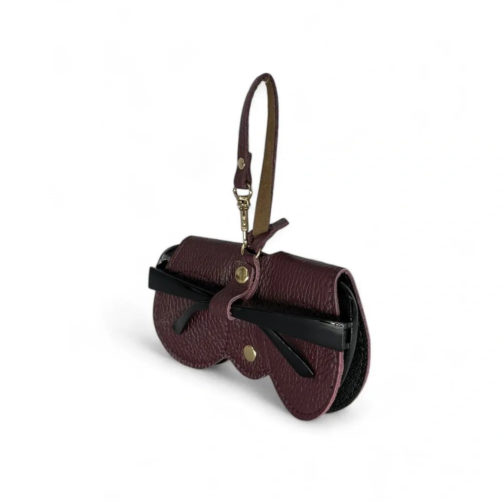 Etui à lunettes en cuir grainé PEANUT Rouge bordeaux