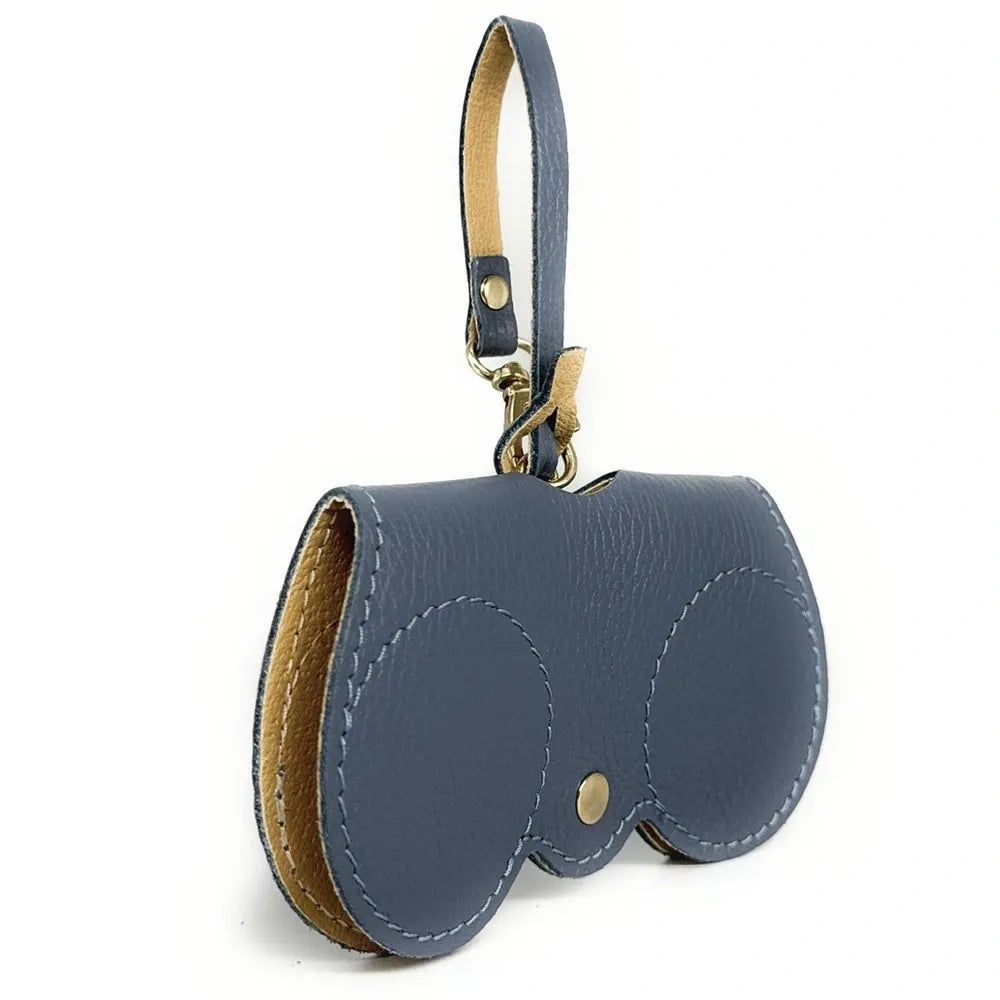 Etui à lunettes en cuir grainé PEANUT Bleu glacier