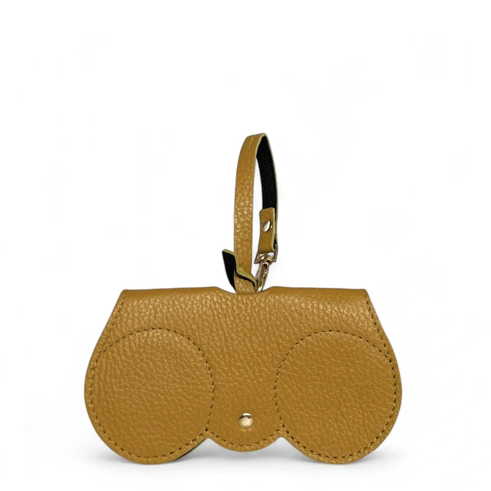 Etui à lunettes en cuir grainé PEANUT Jaune Moutarde