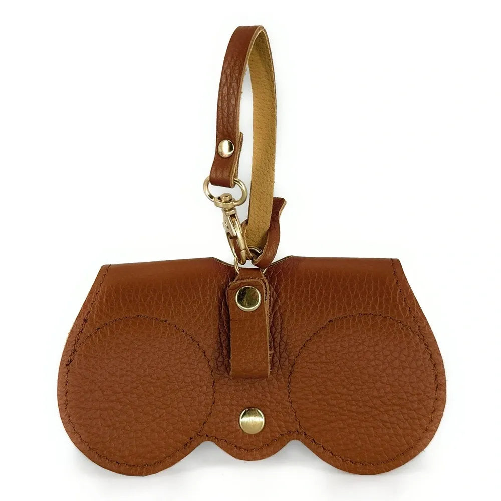 Etui à lunettes en cuir grainé PEANUT Cognac