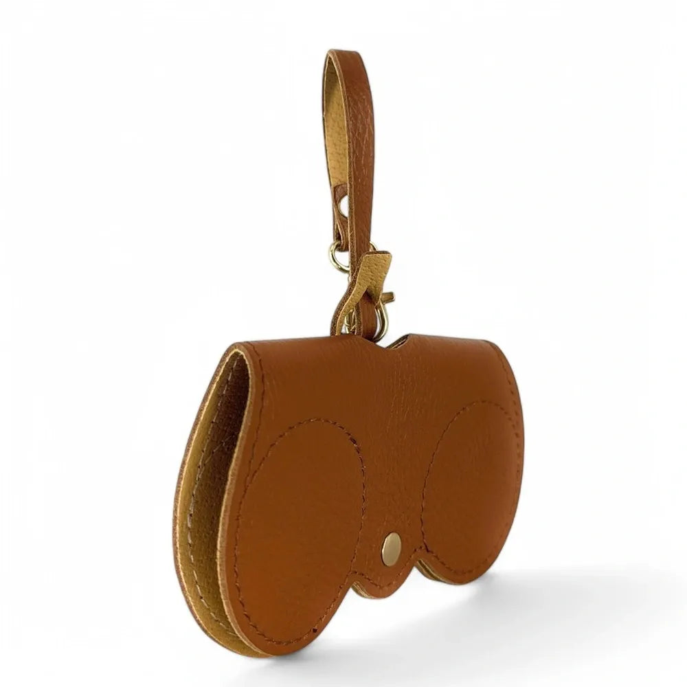 Etui à lunettes en cuir grainé PEANUT Cognac