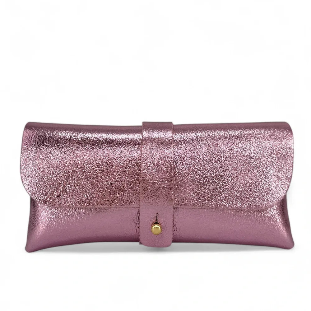 Étui à lunettes en cuir irisé LUMOS Rose pâle irisé