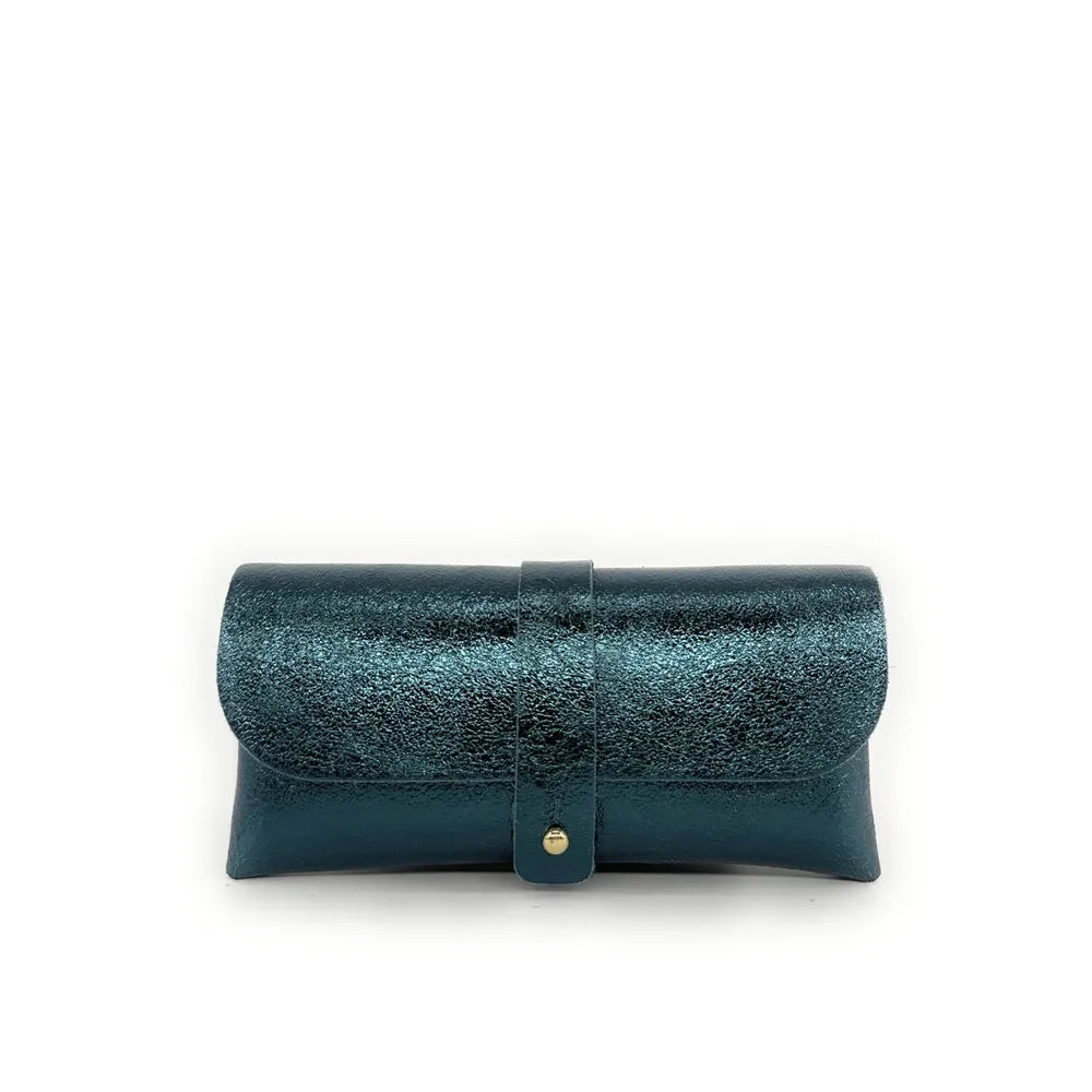 Étui à lunettes en cuir irisé LUMOS Bleu vert canard