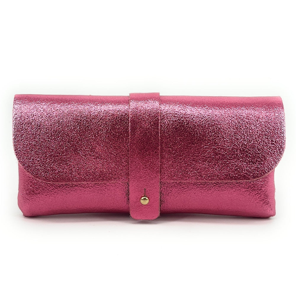 Étui à lunettes en cuir irisé LUMOS Rose néon