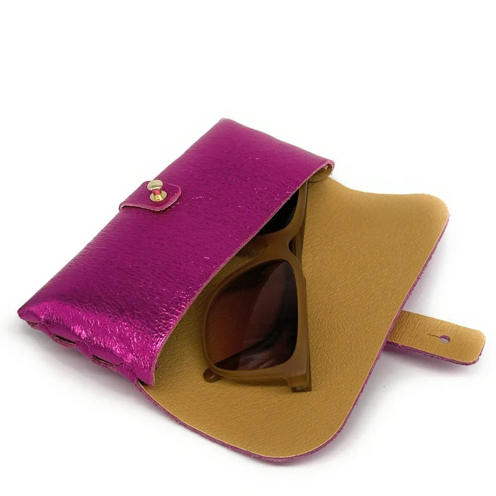 Étui à lunettes en cuir irisé LUMOS Fuchsia irisé