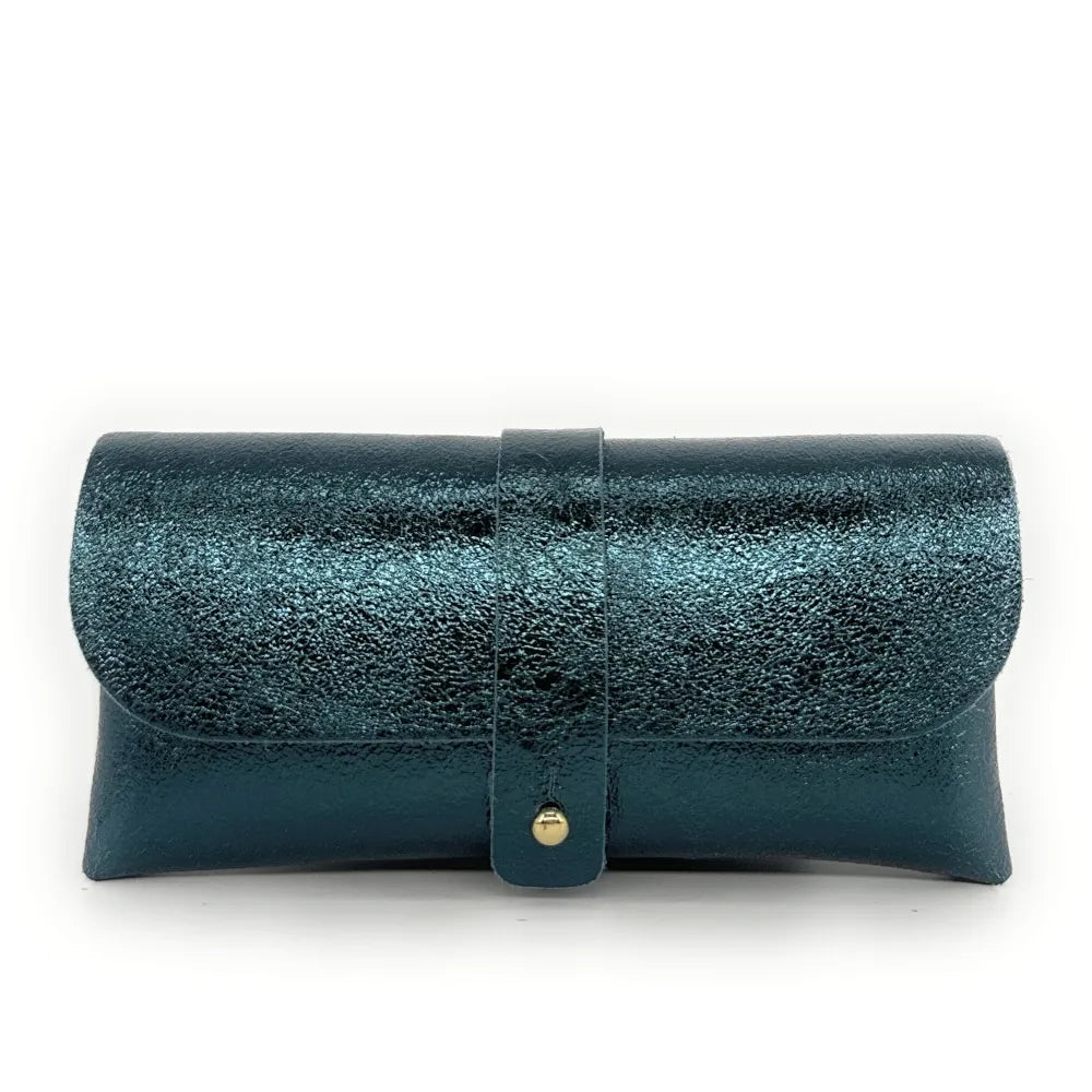 Étui à lunettes en cuir irisé LUMOS Bleu vert canard