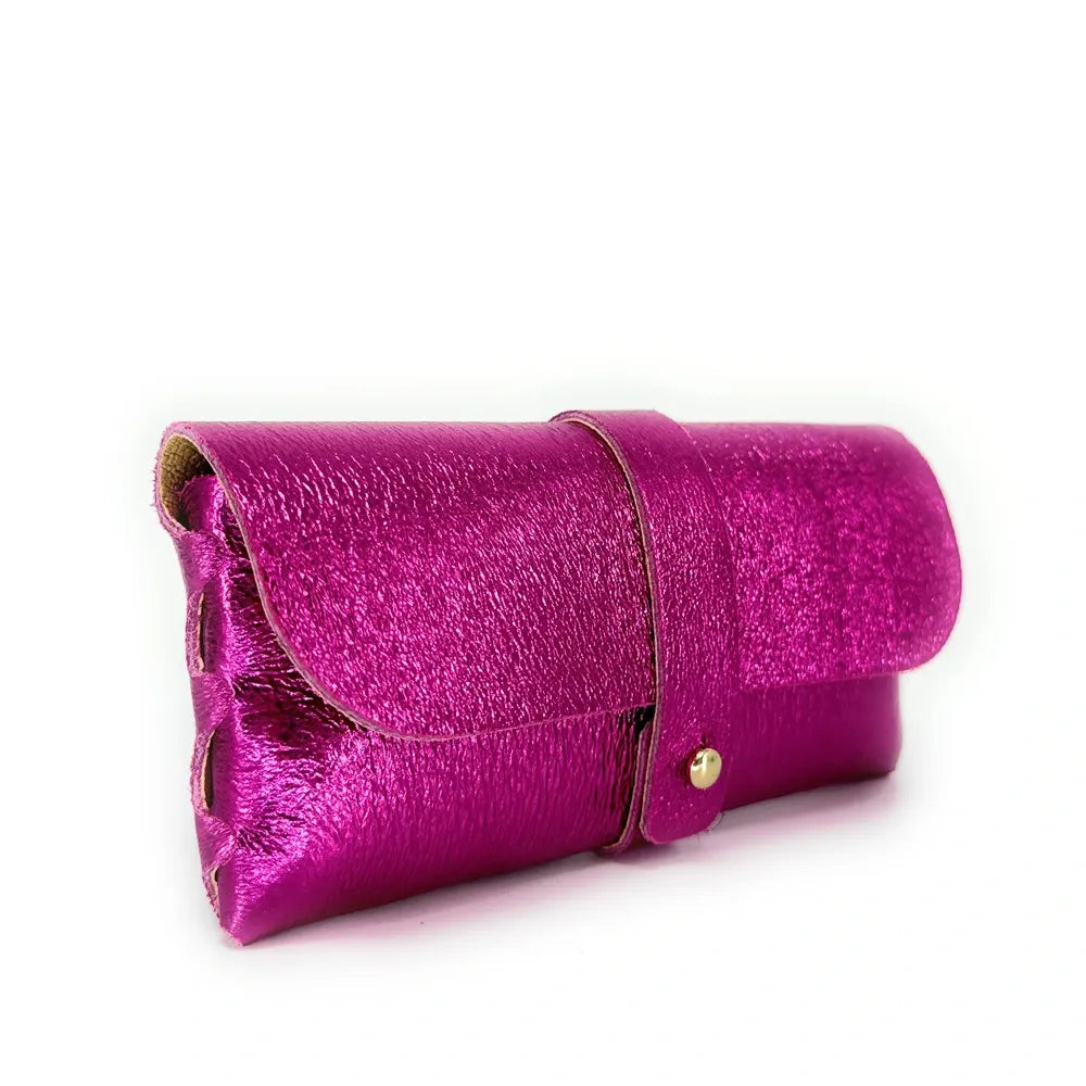 Étui à lunettes en cuir irisé LUMOS Fuchsia irisé