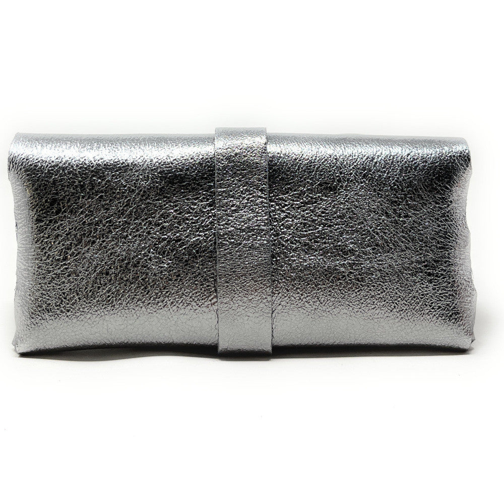 Étui à lunettes en cuir irisé LUMOS Argent moyen