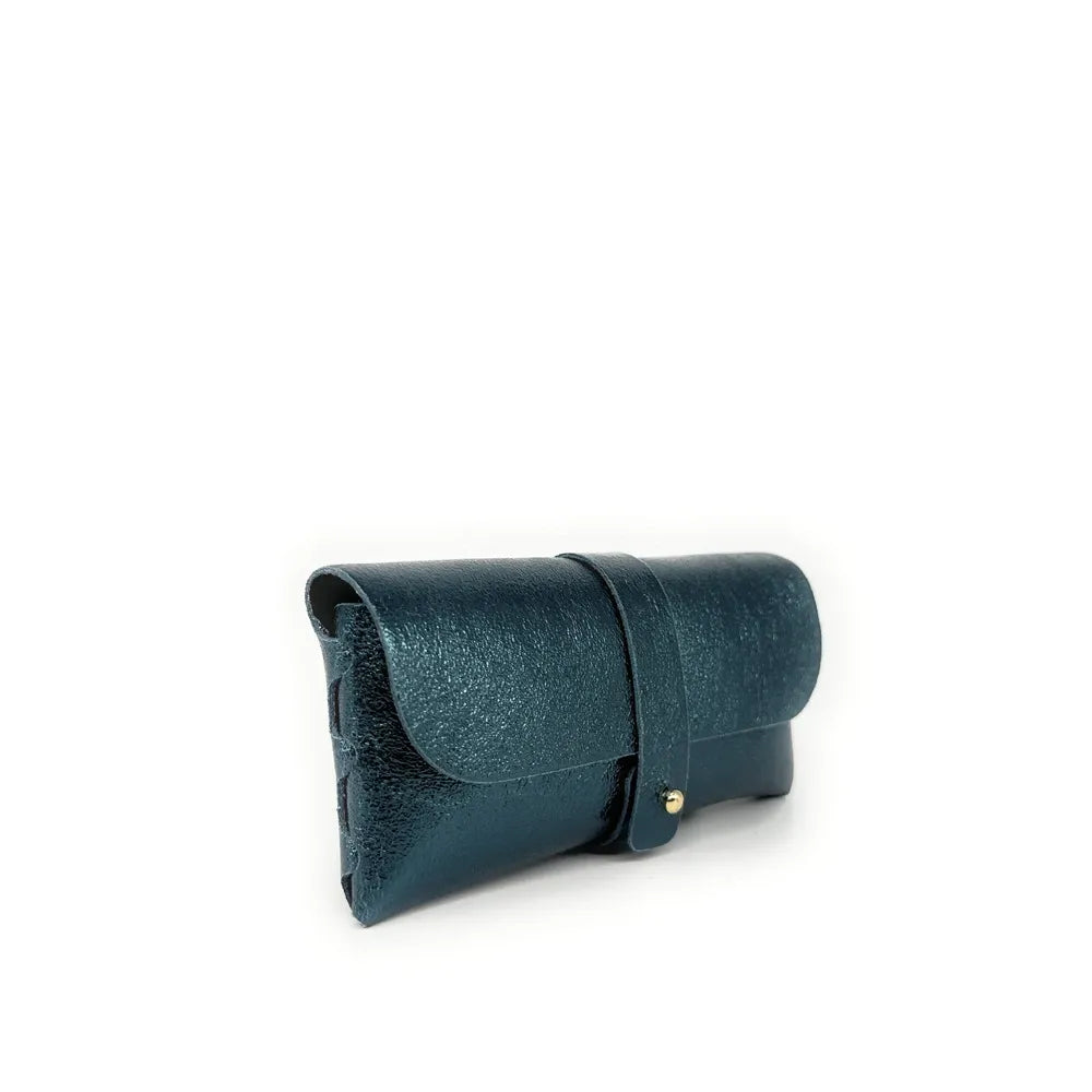 Étui à lunettes en cuir irisé LUMOS Bleu vert canard