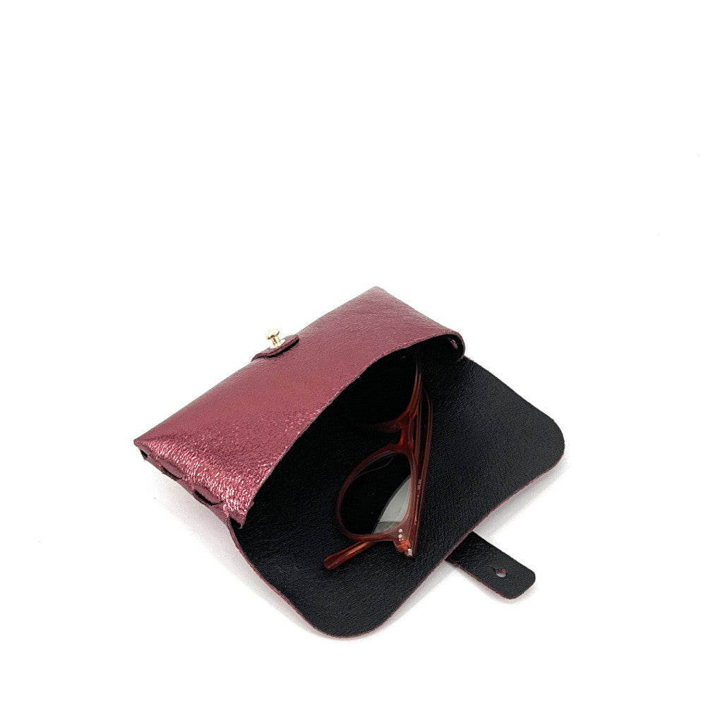 Étui à lunettes en cuir irisé LUMOS Framboise irisé