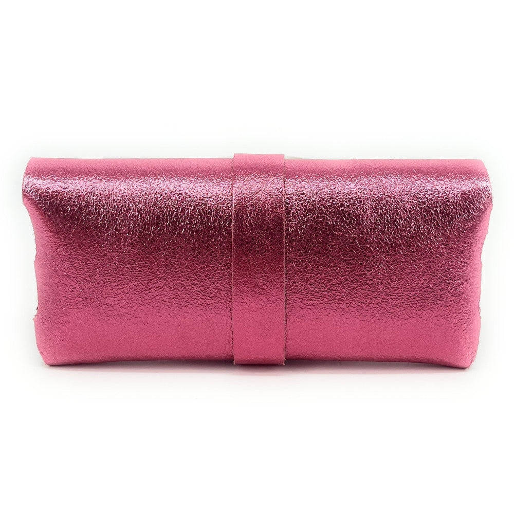 Étui à lunettes en cuir irisé LUMOS Rose néon