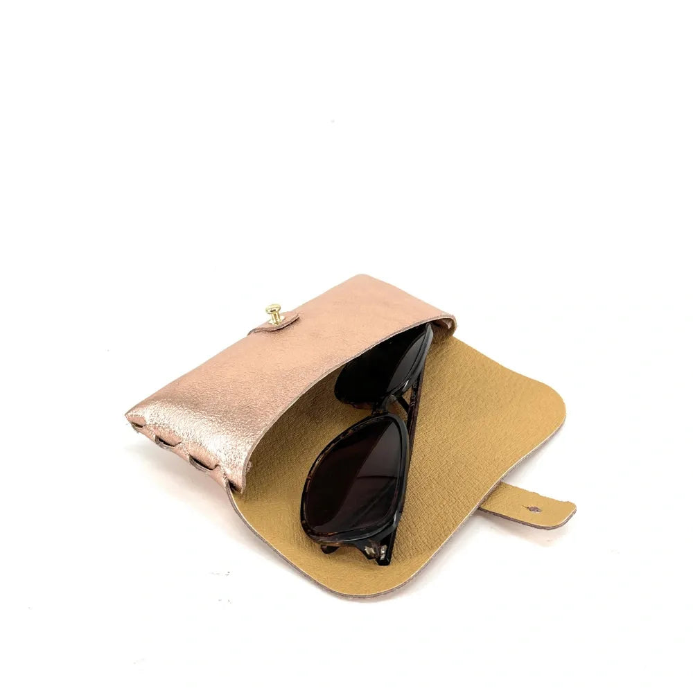 Étui à lunettes en cuir irisé LUMOS Rose gold