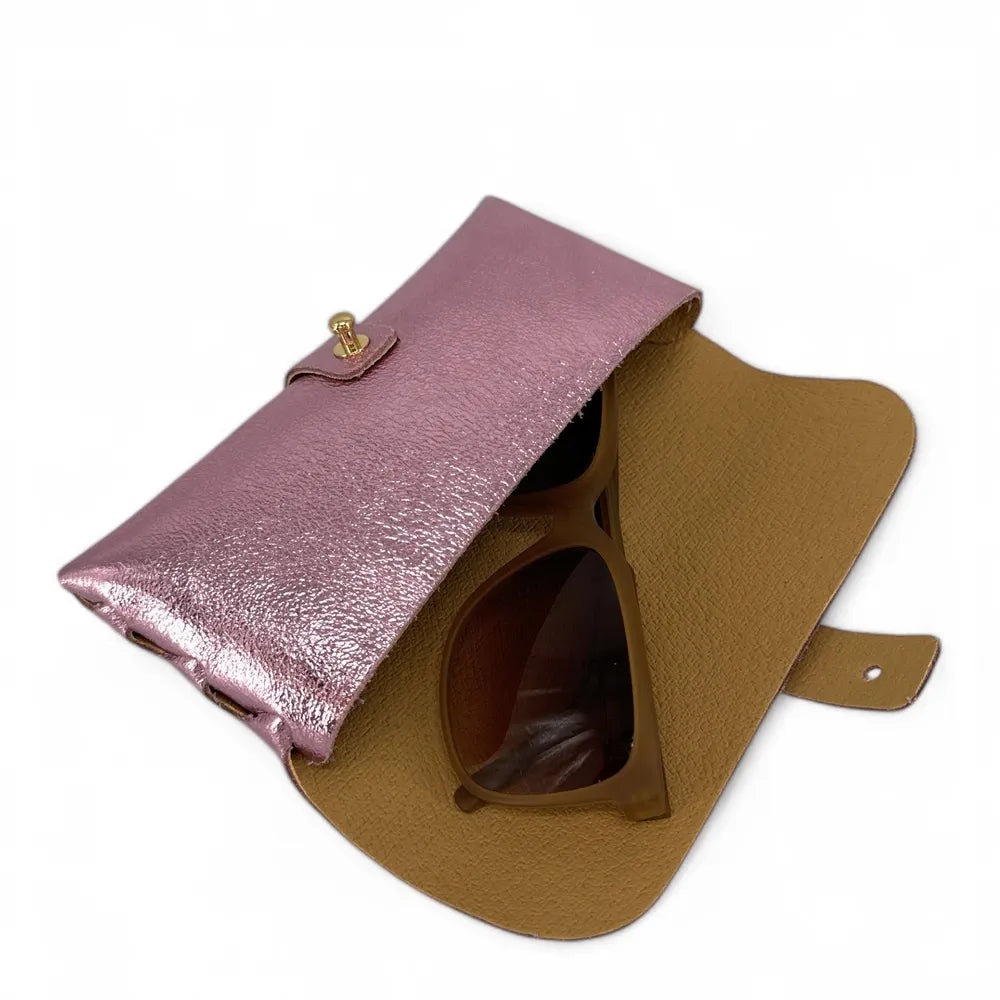 Étui à lunettes en cuir irisé LUMOS Rose pâle irisé