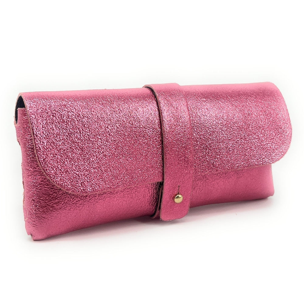 Étui à lunettes en cuir irisé LUMOS Rose néon