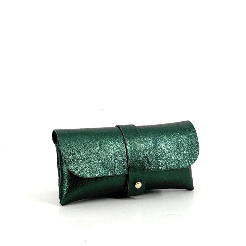 Étui à lunettes en cuir irisé LUMOS Vert forêt irisé