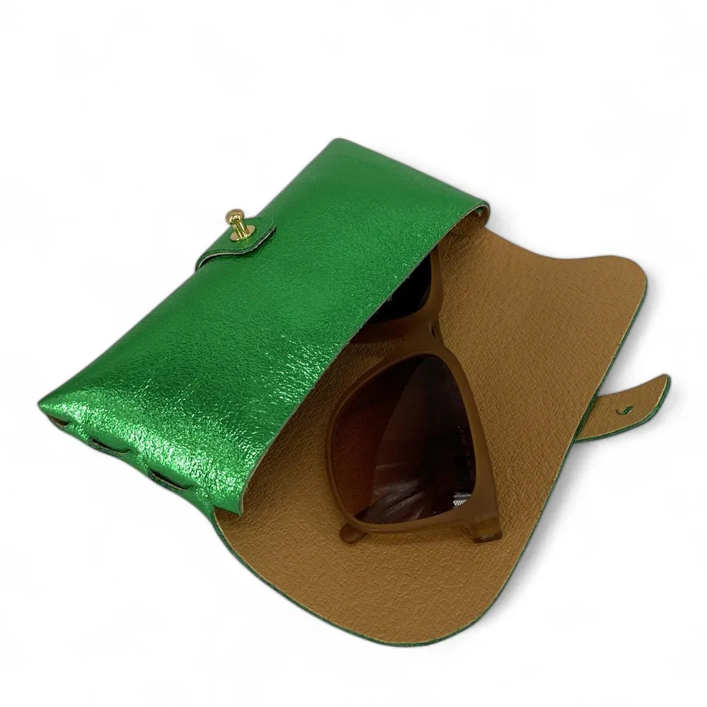 Étui à lunettes en cuir irisé LUMOS Vert anglais irisé