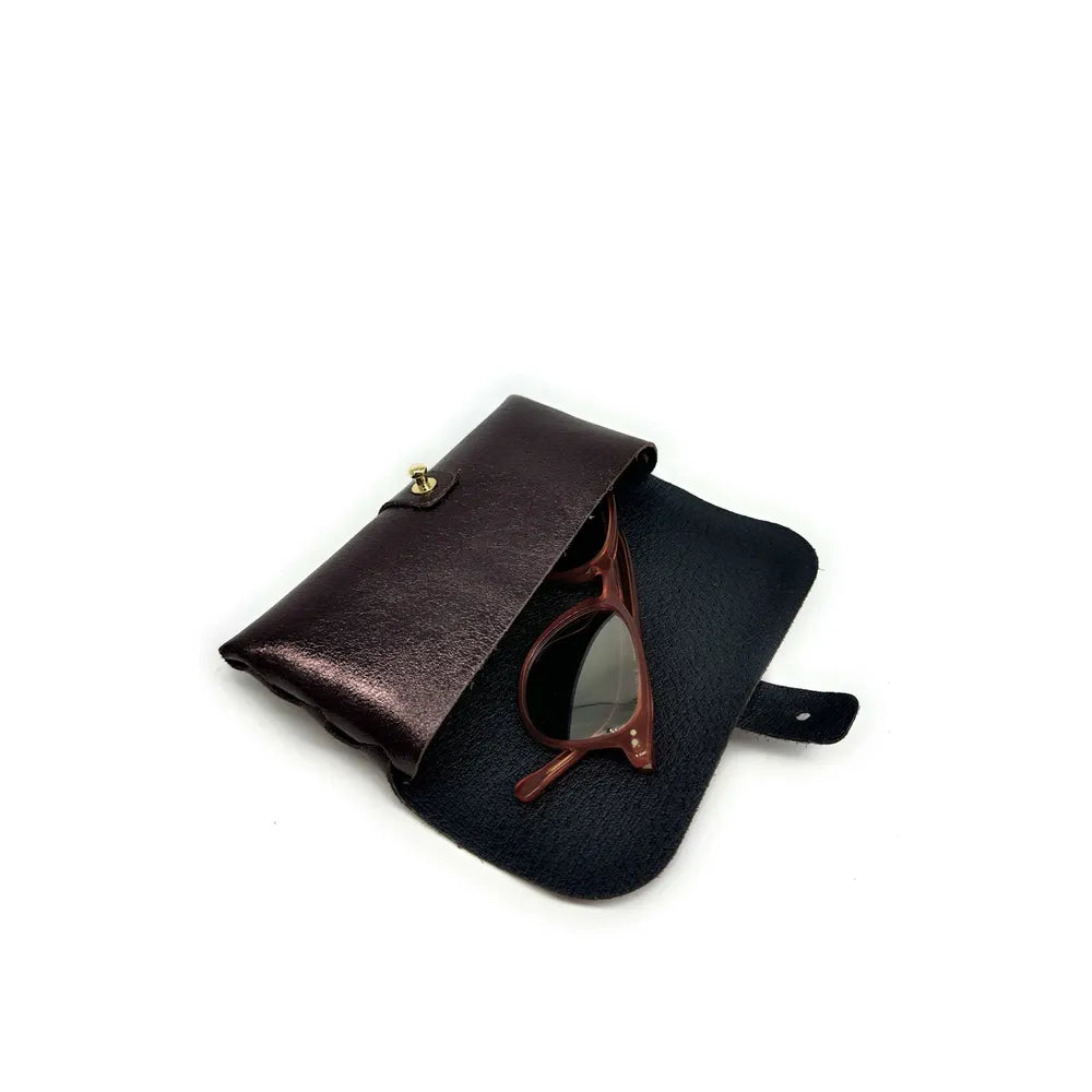 Étui à lunettes en cuir irisé LUMOS Chocolat irisé