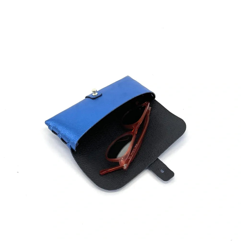 Étui à lunettes en cuir irisé LUMOS Bleu roi irisé