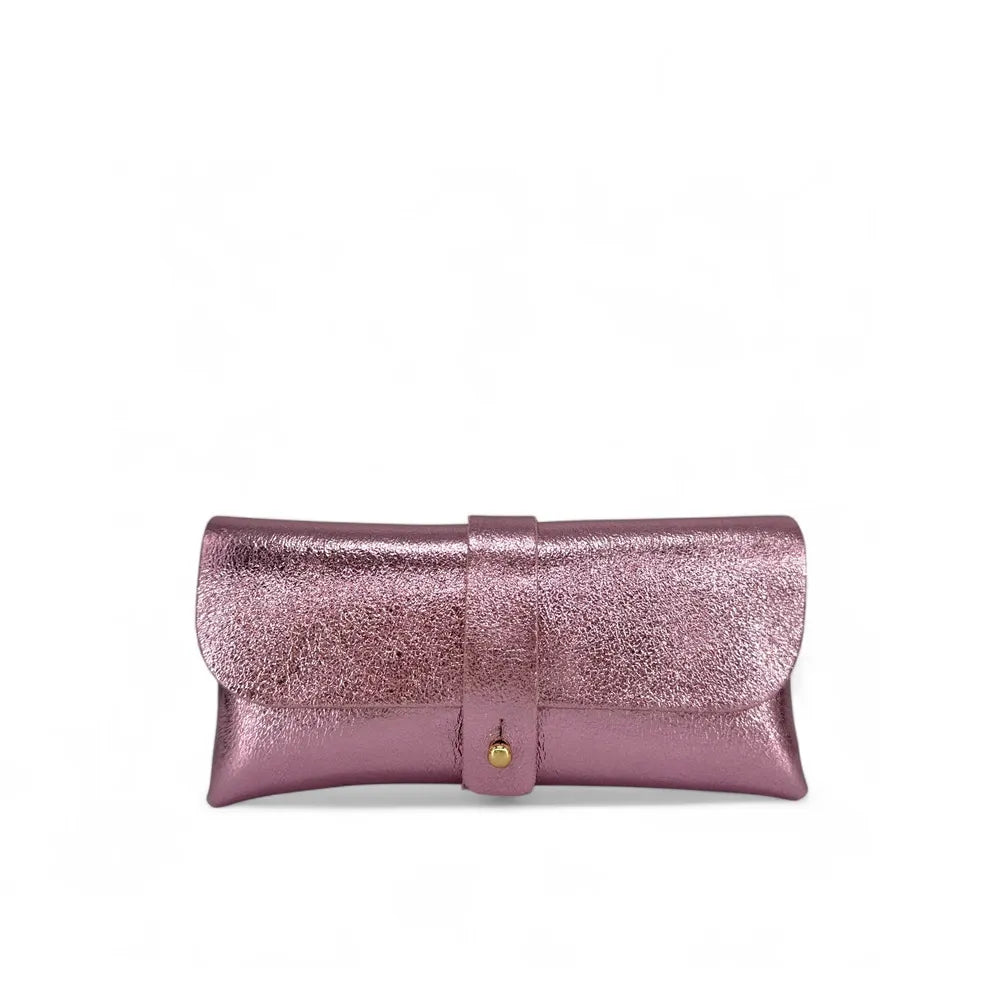 Étui à lunettes en cuir irisé LUMOS Rose pâle irisé
