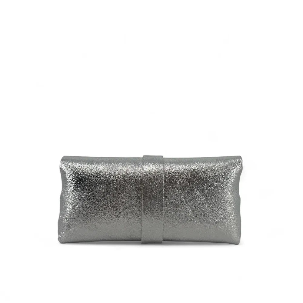 Étui à lunettes en cuir irisé LUMOS Argent clair