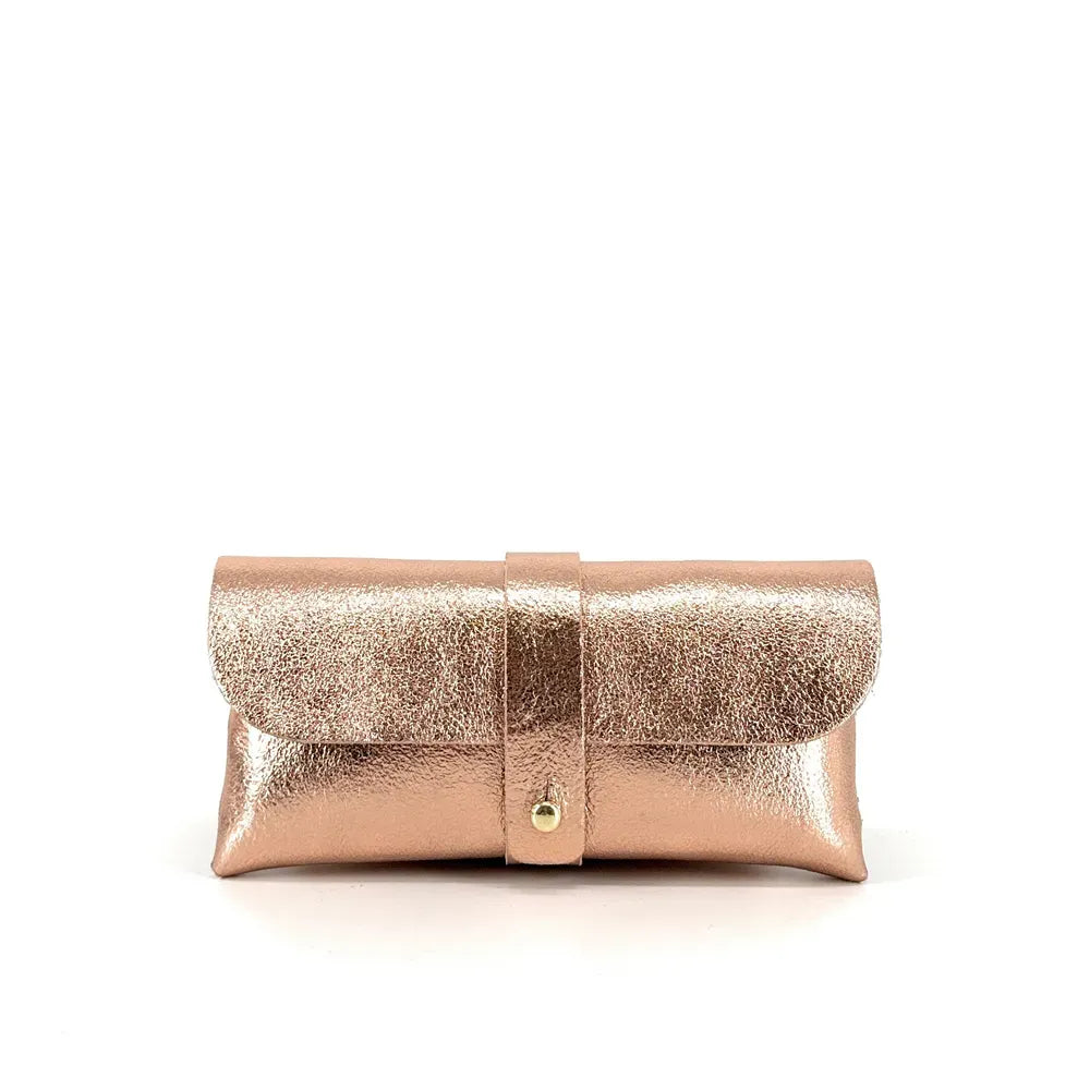 Étui à lunettes en cuir irisé LUMOS Rose gold