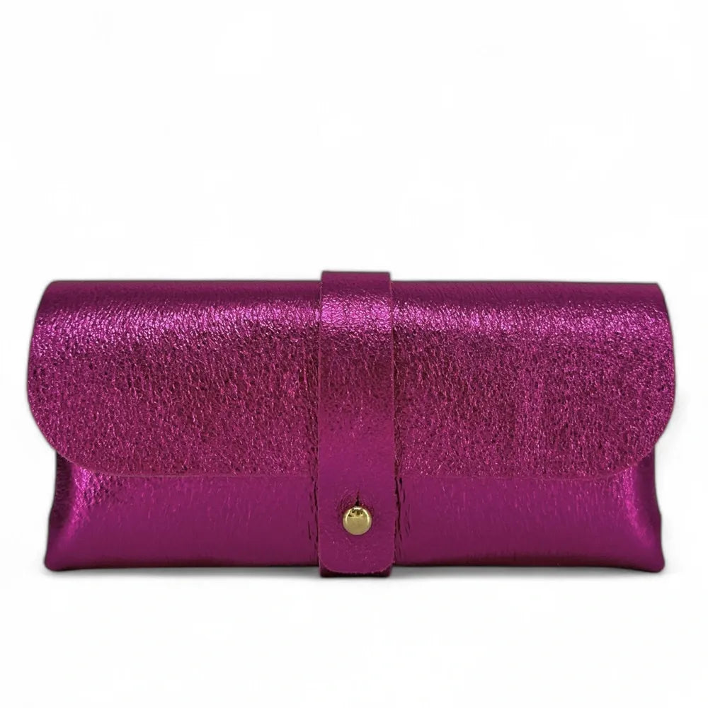 Étui à lunettes en cuir irisé LUMOS Fuchsia irisé