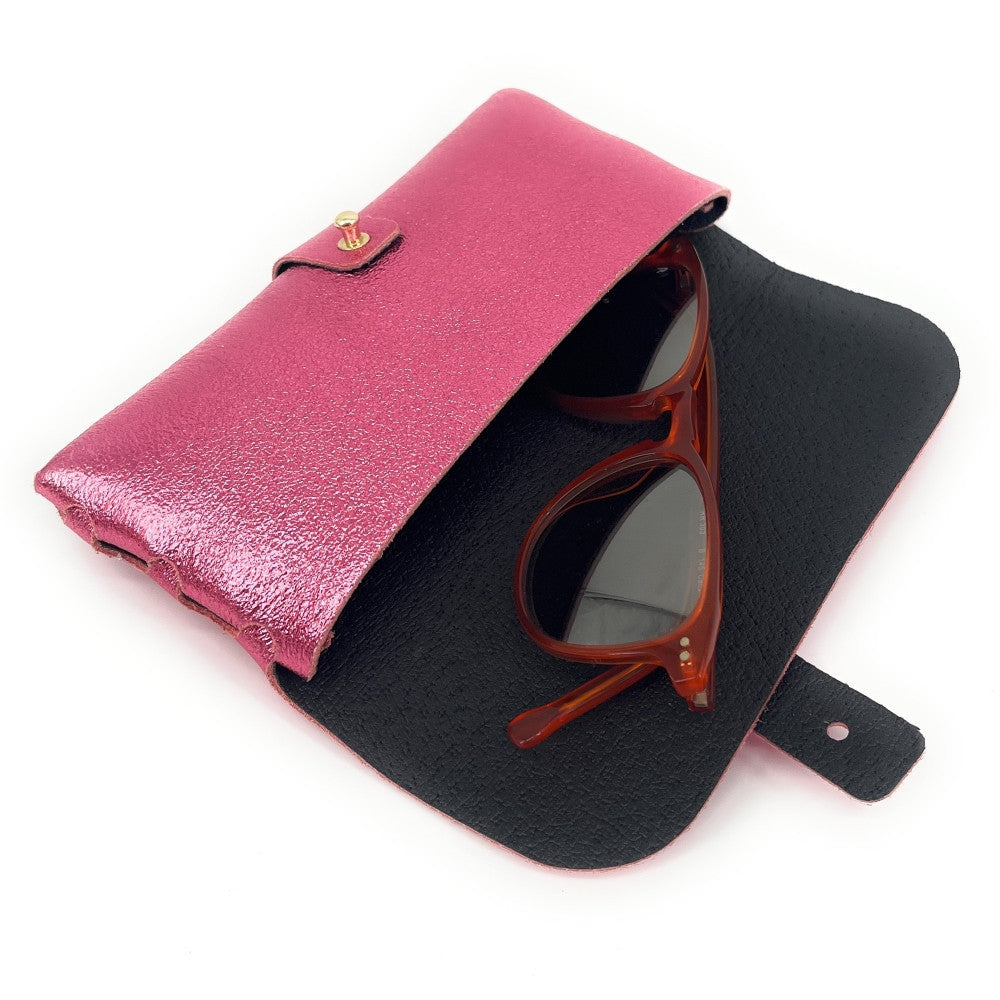 Étui à lunettes en cuir irisé LUMOS Rose néon