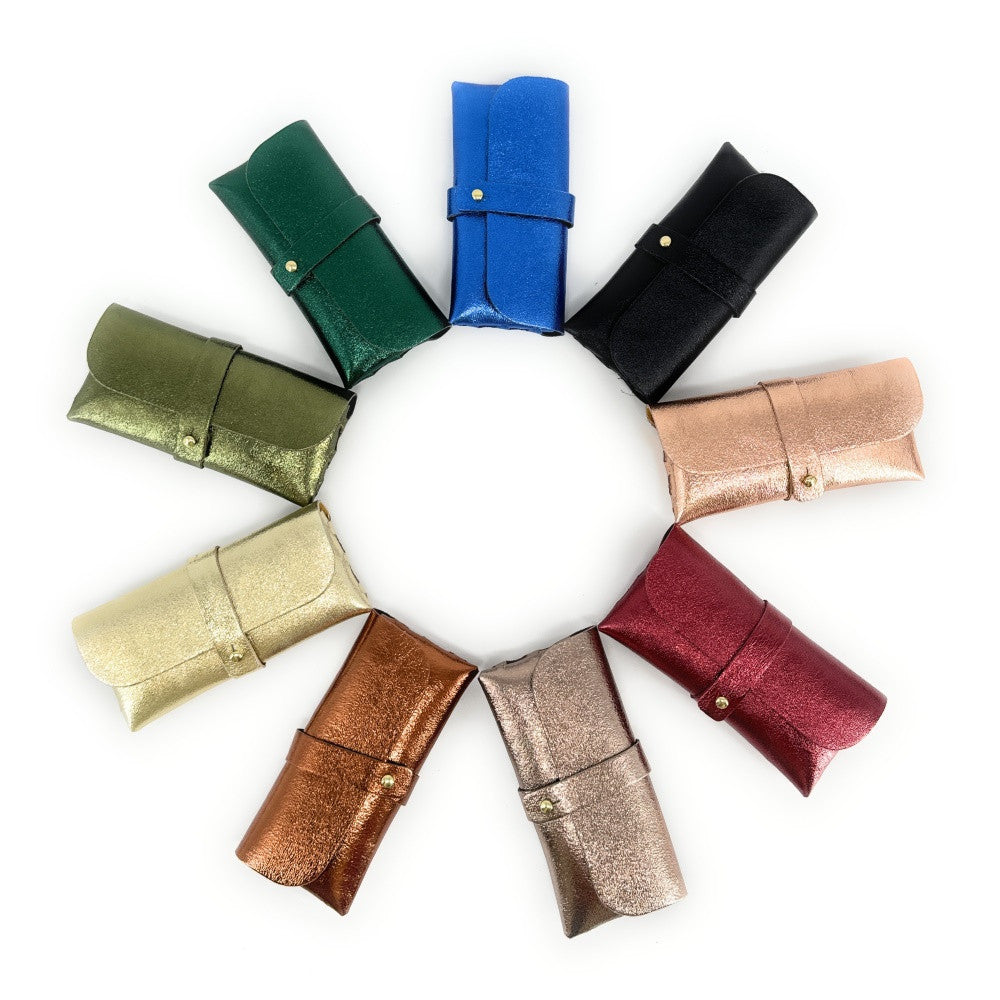 Étui à lunettes en cuir irisé LUMOS Kaki