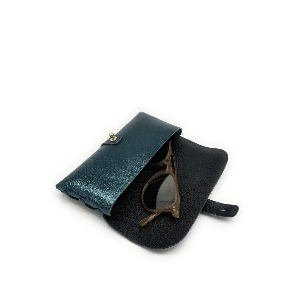 Étui à lunettes en cuir irisé LUMOS Bleu vert canard