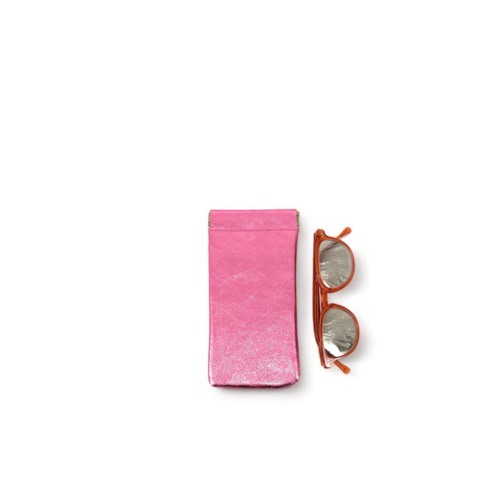 Etui à lunettes en cuir irisé OCULUS Rose néon