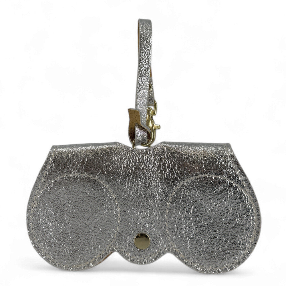 Etui à lunettes en cuir irisé PEANUT GLOW Argent moyen