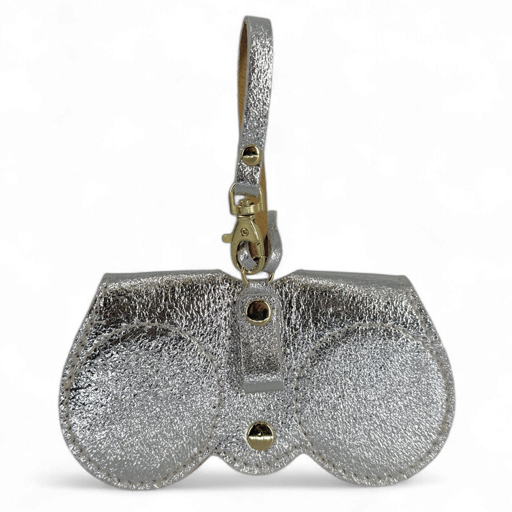 Etui à lunettes en cuir irisé PEANUT GLOW Argent moyen