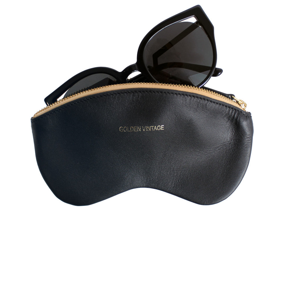 Etui à lunettes en cuir lisse GOLDEN VINTAGE Noir