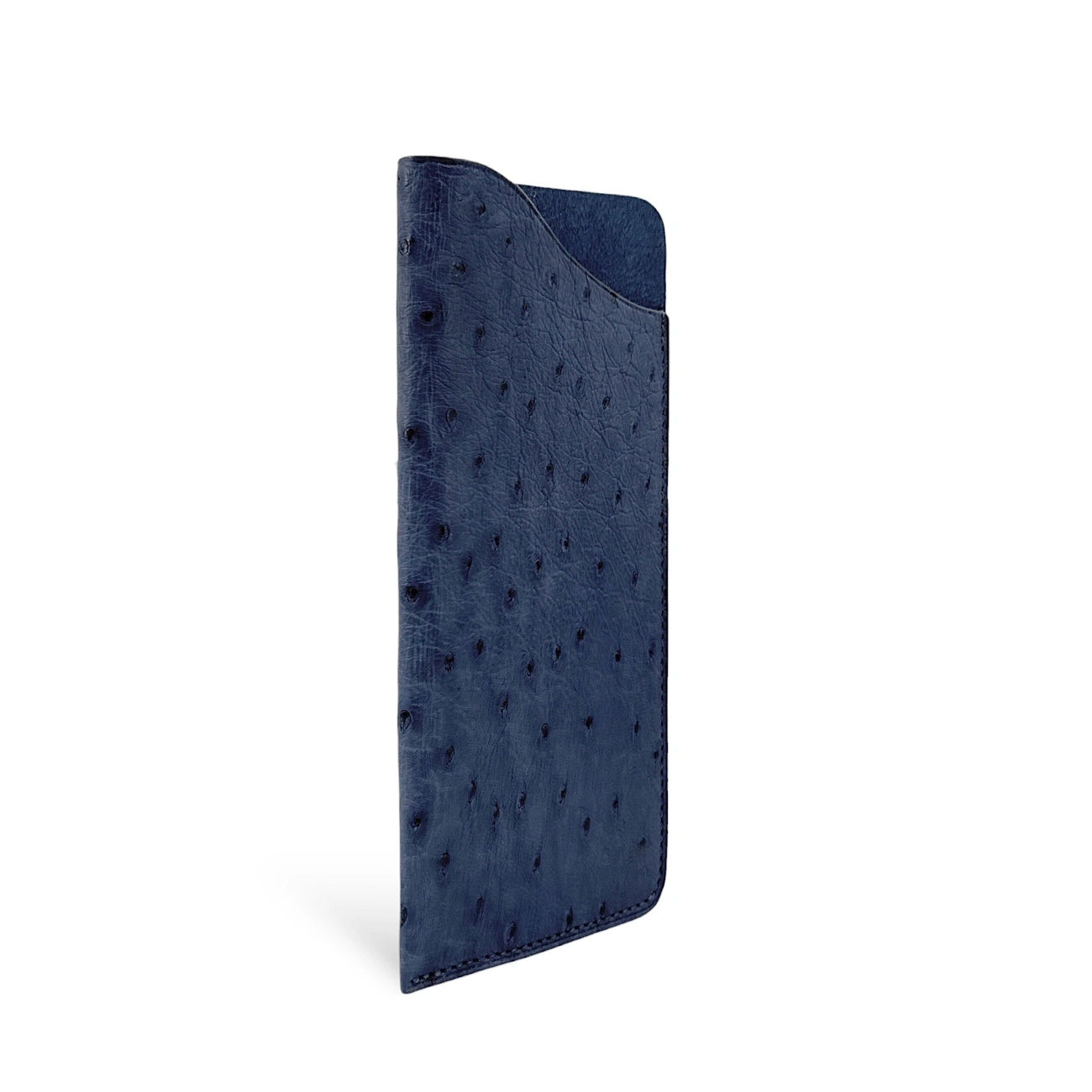 Etui à lunettes en cuir d'autruche édition Haute-couture Bleu marine