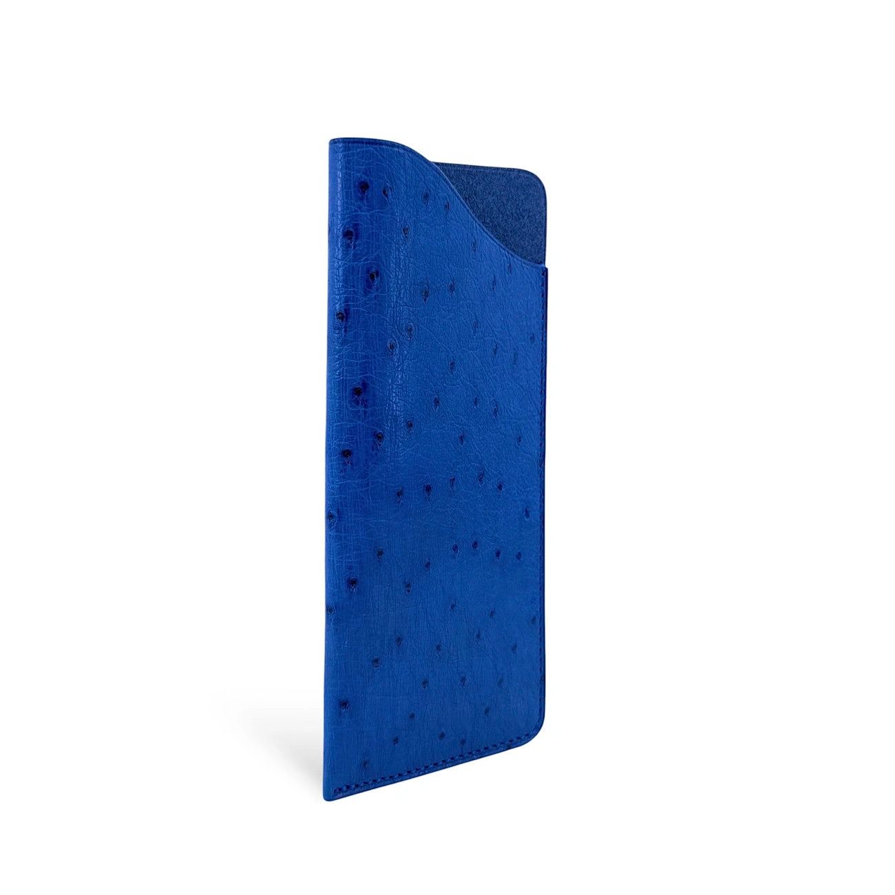 Etui à lunettes en cuir d'autruche édition Haute-couture Bleu roi