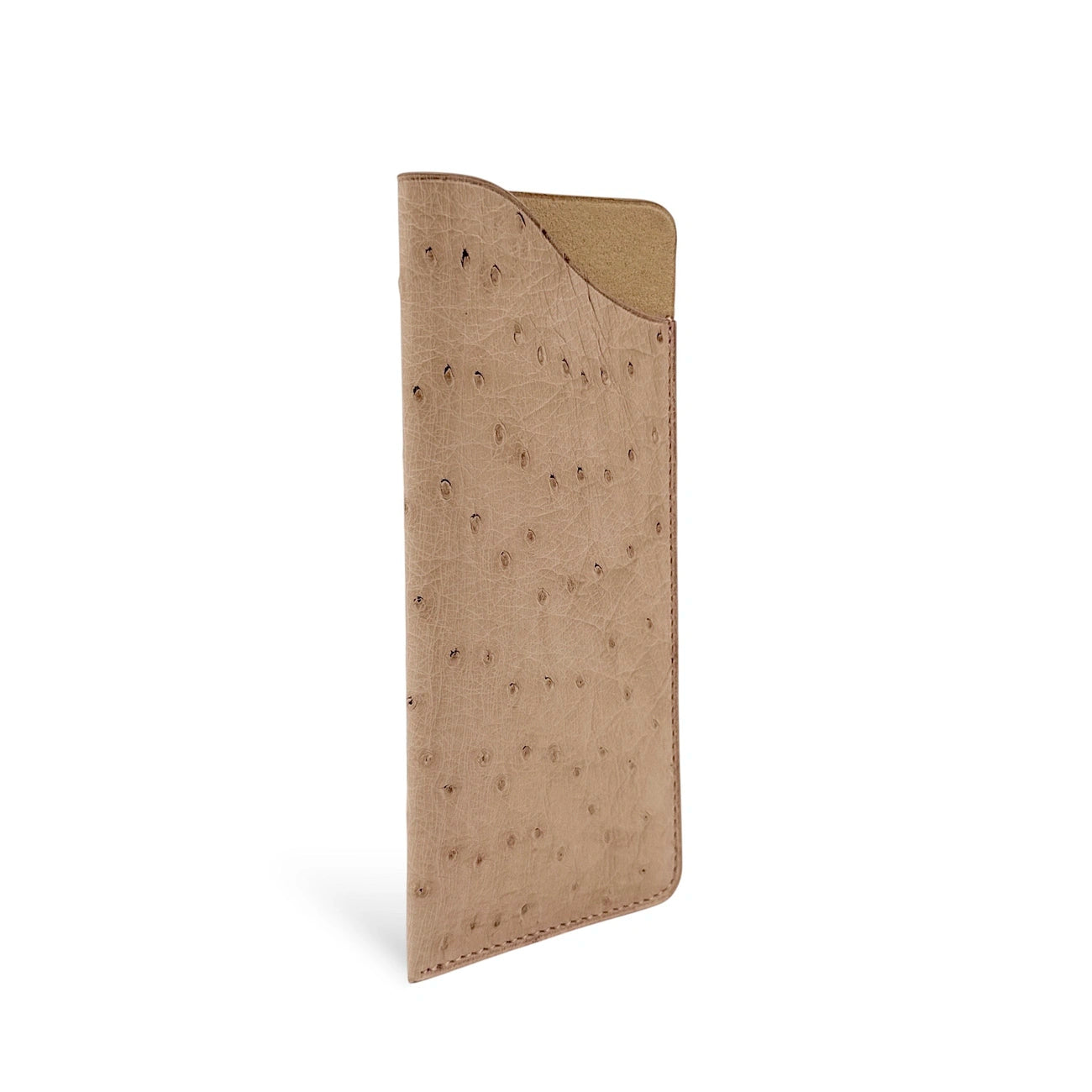 Etui à lunettes en cuir d'autruche édition Haute-couture Beige greige