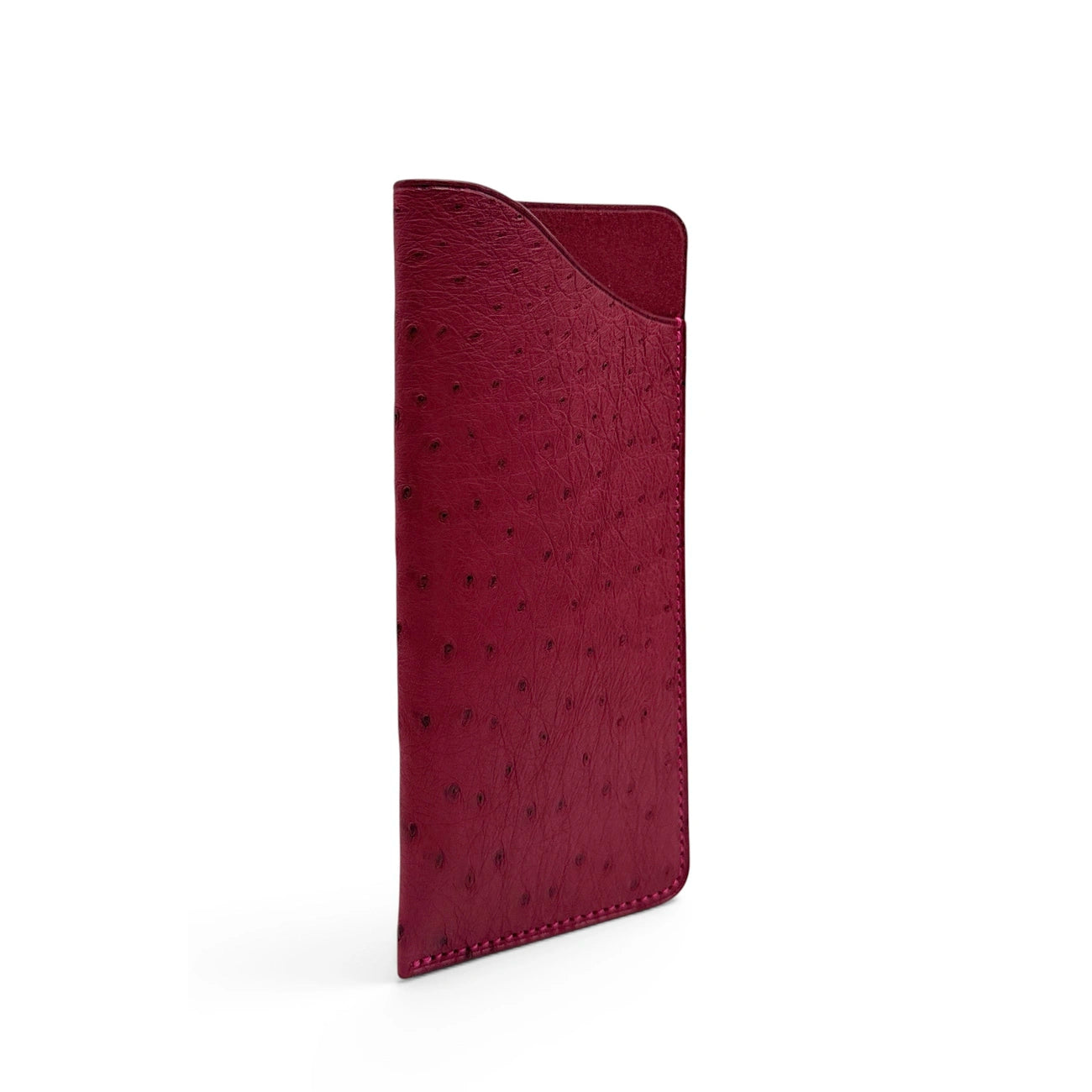 Etui à lunettes en cuir d'autruche édition Haute-couture Rouge bordeaux
