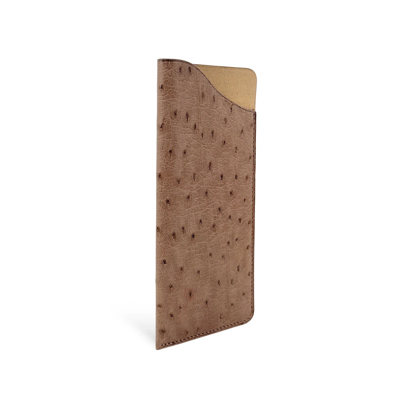 Etui à lunettes en cuir d'autruche édition Haute-couture Taupe foncé