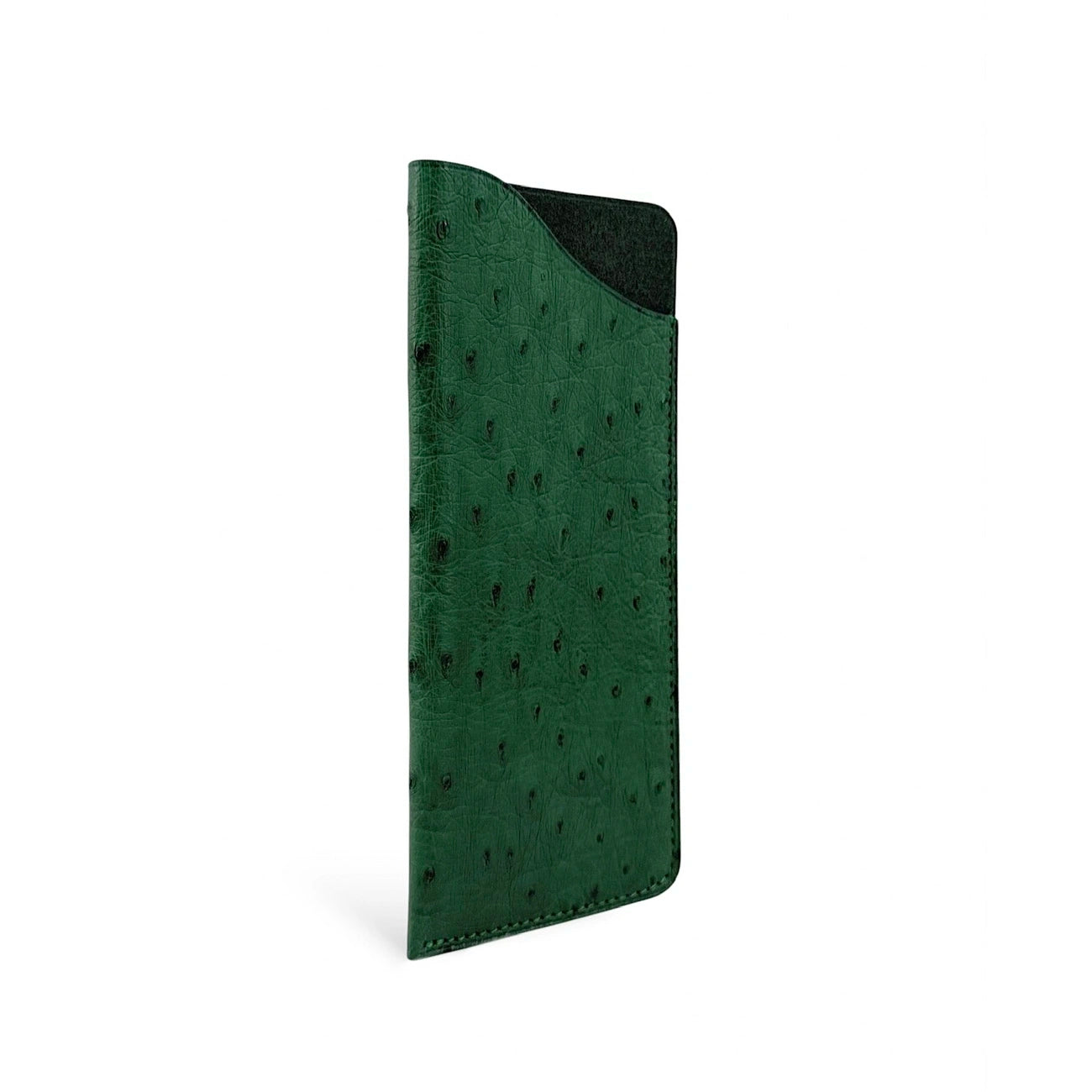 Etui à lunettes en cuir d'autruche édition Haute-couture Vert forêt