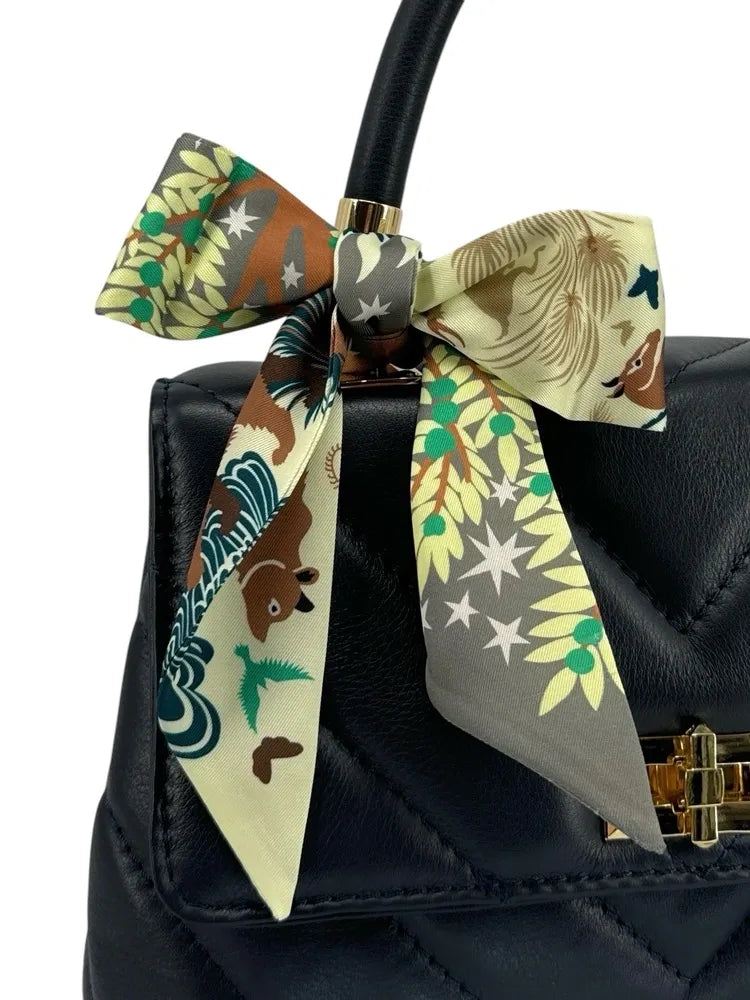 Foulard de sac en tissu satiné NUIT EN FORET Jaune pastel