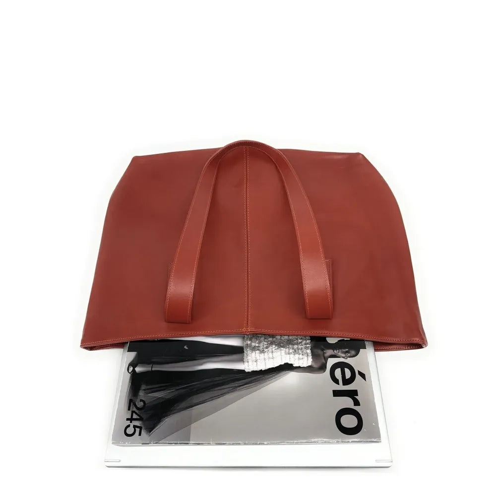 Sac cabas en cuir lisse TESS Rouge brique