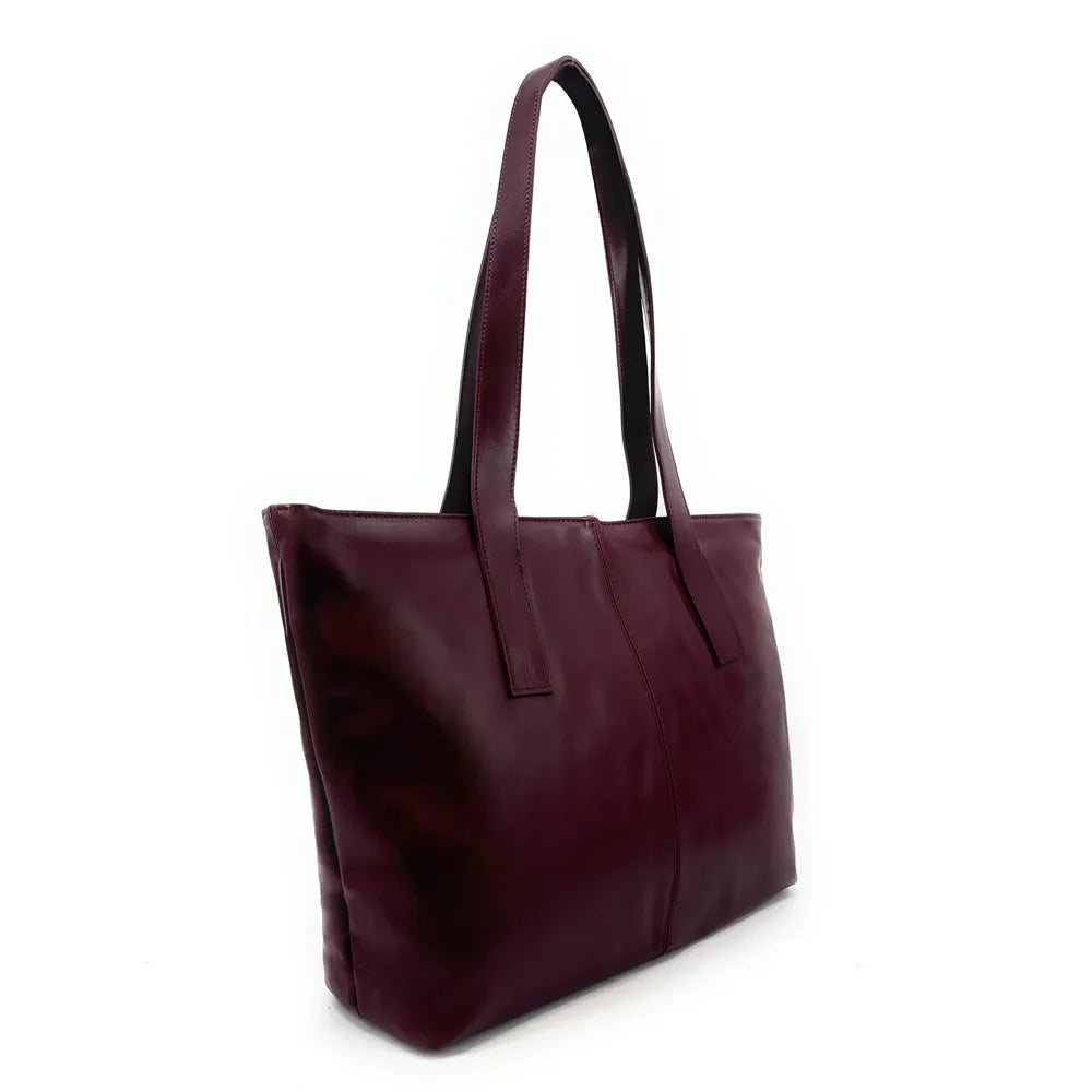 Sac cabas en cuir lisse TESS Rouge bordeaux